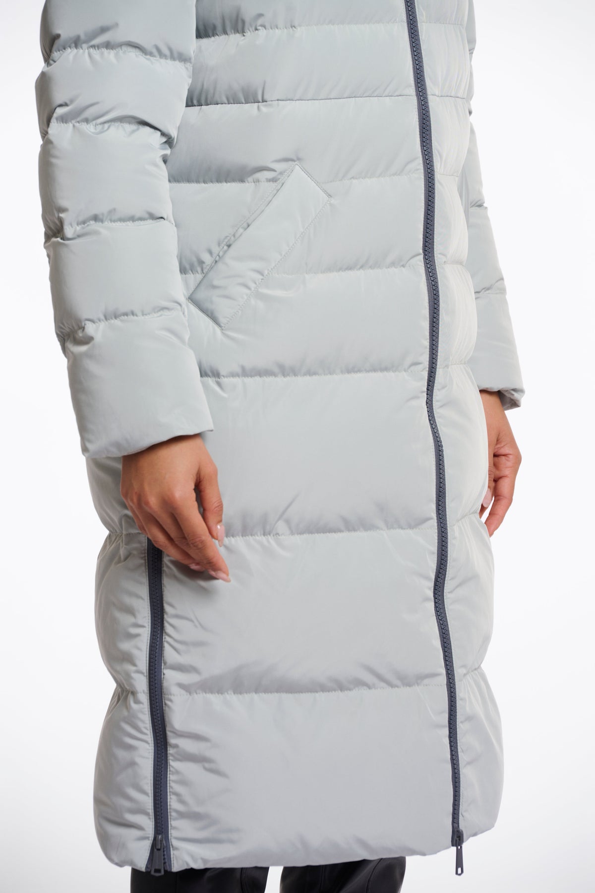 Rino & pelle keilafur long padded hooded coat - manor grey