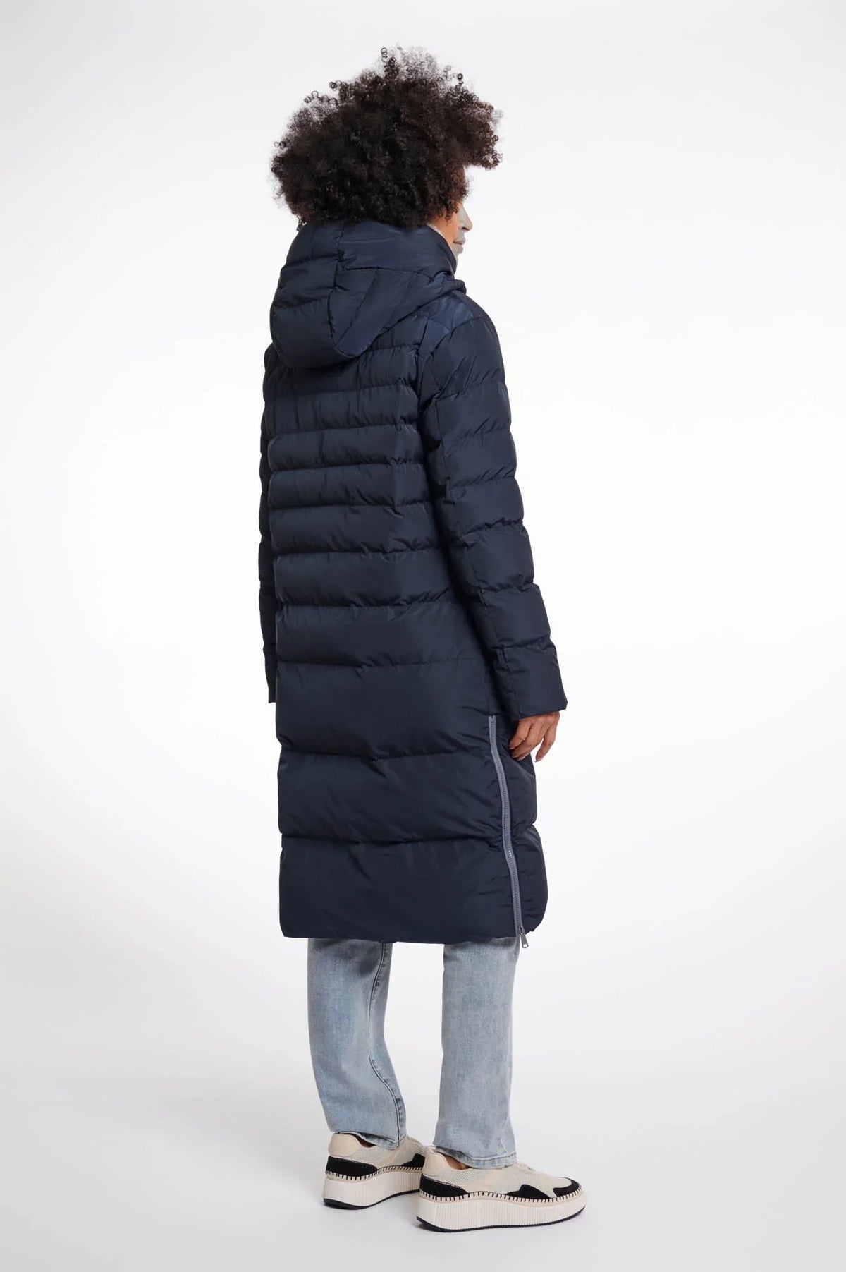 Keilafur long padded hooded coat - navy stone Padded
