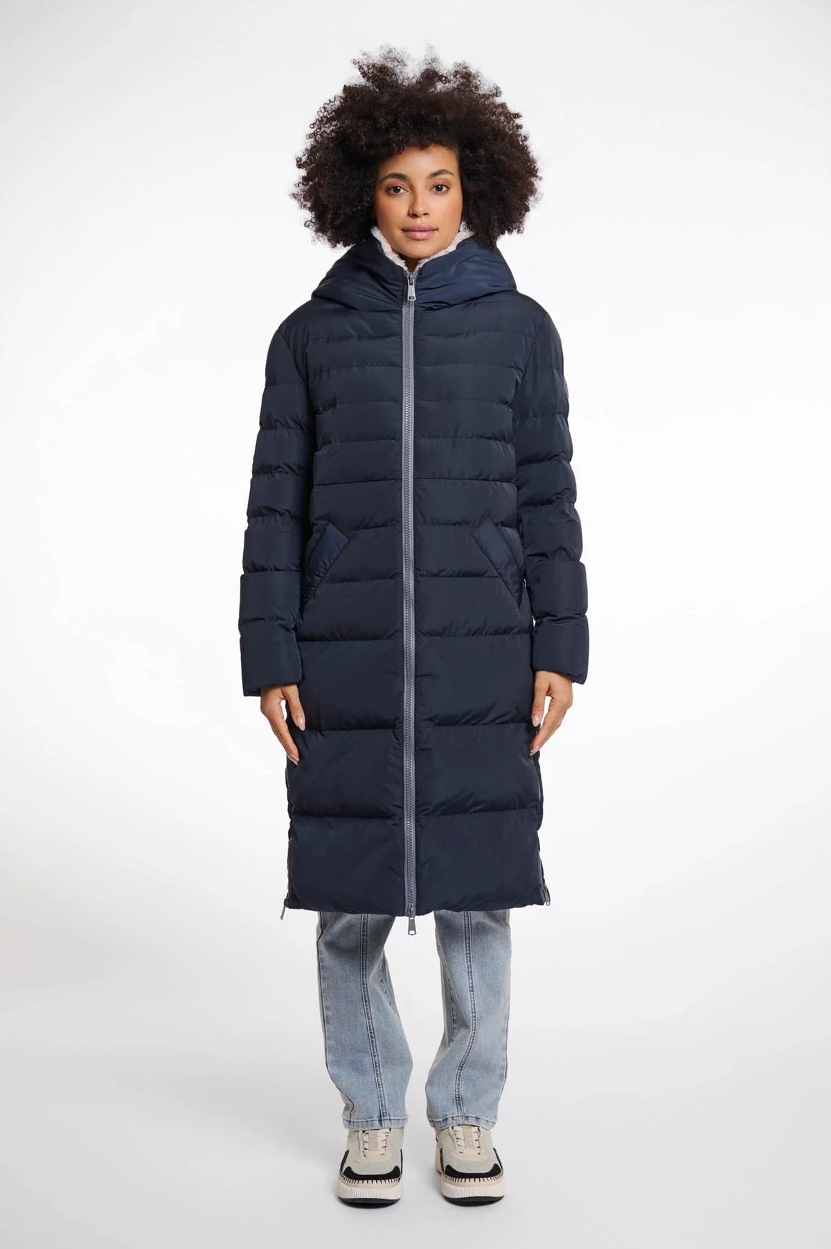 Keilafur long padded hooded coat - navy stone Padded