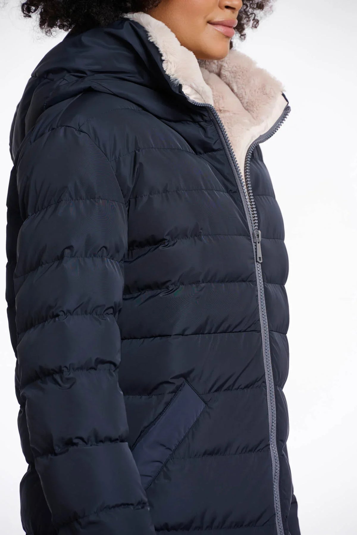 Keilafur long padded hooded coat - navy stone Padded