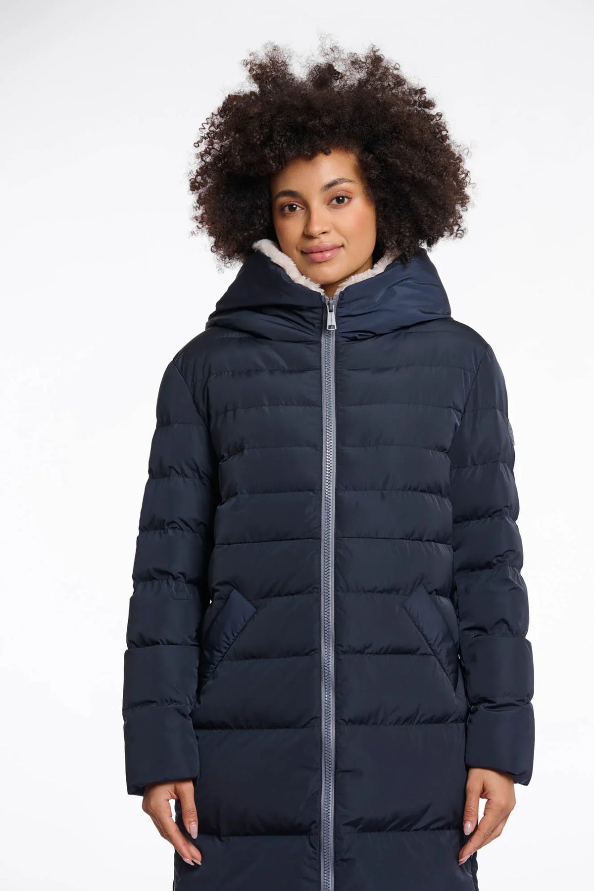 Keilafur long padded hooded coat - navy stone Padded