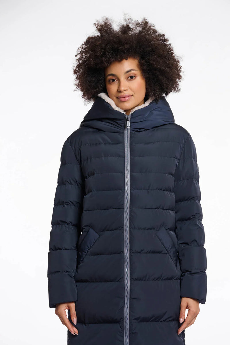 Keilafur long padded hooded coat - navy stone Padded