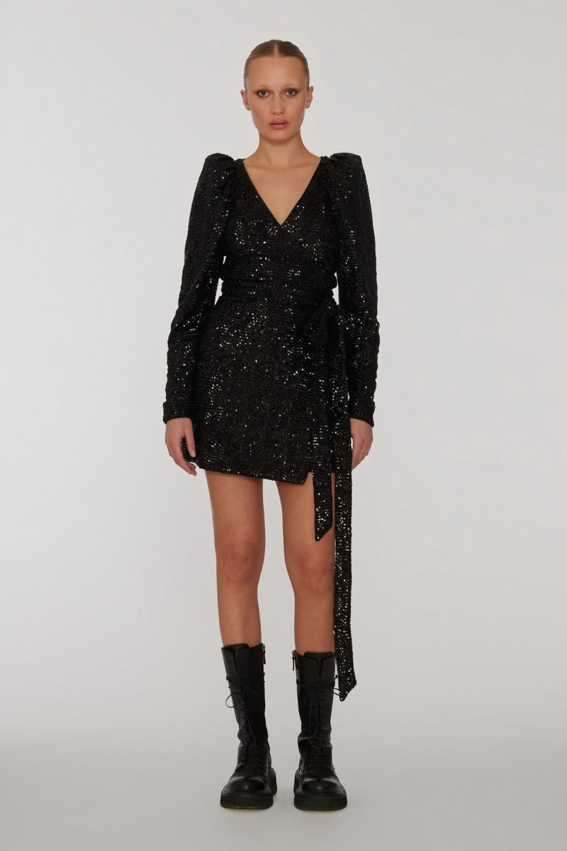 Sequins mini wrap dress - black Blazers & Jackets ROTATE -