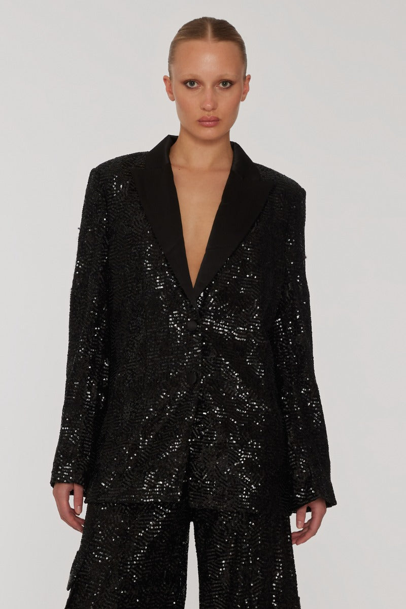 Sequins oversized blazer - black Blazers & Jackets ROTATE -