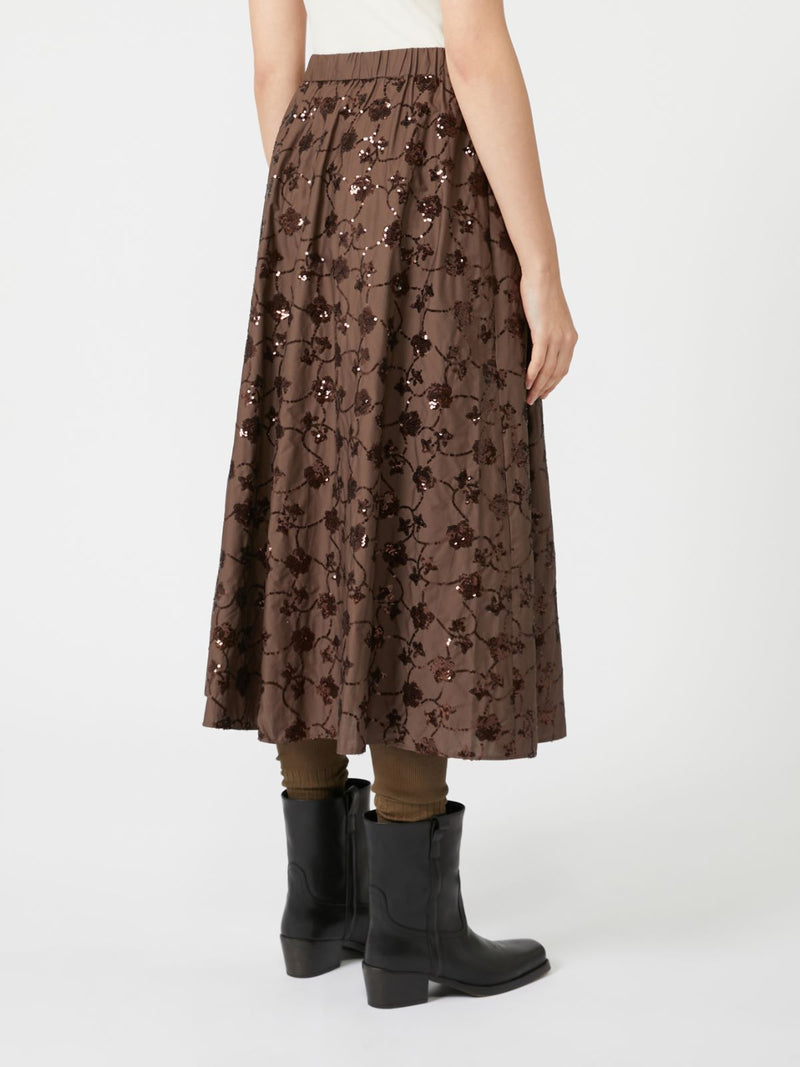 Tempra sequinned cotton skirt - chocolate Skirts MaxMara