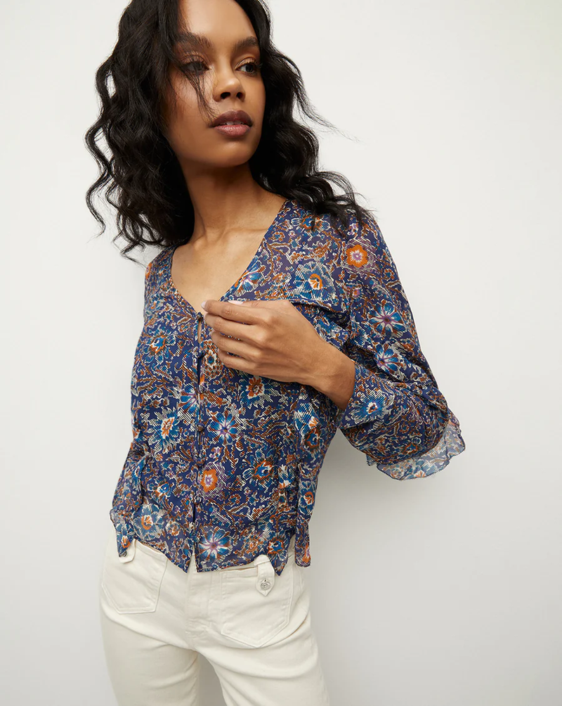 Blanchett floral-print silk blouse - etch floral cerul