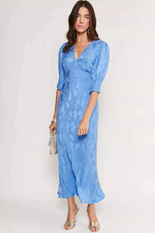 Zadie Dress - Daisy Jacquard Blue Dresses RIXO