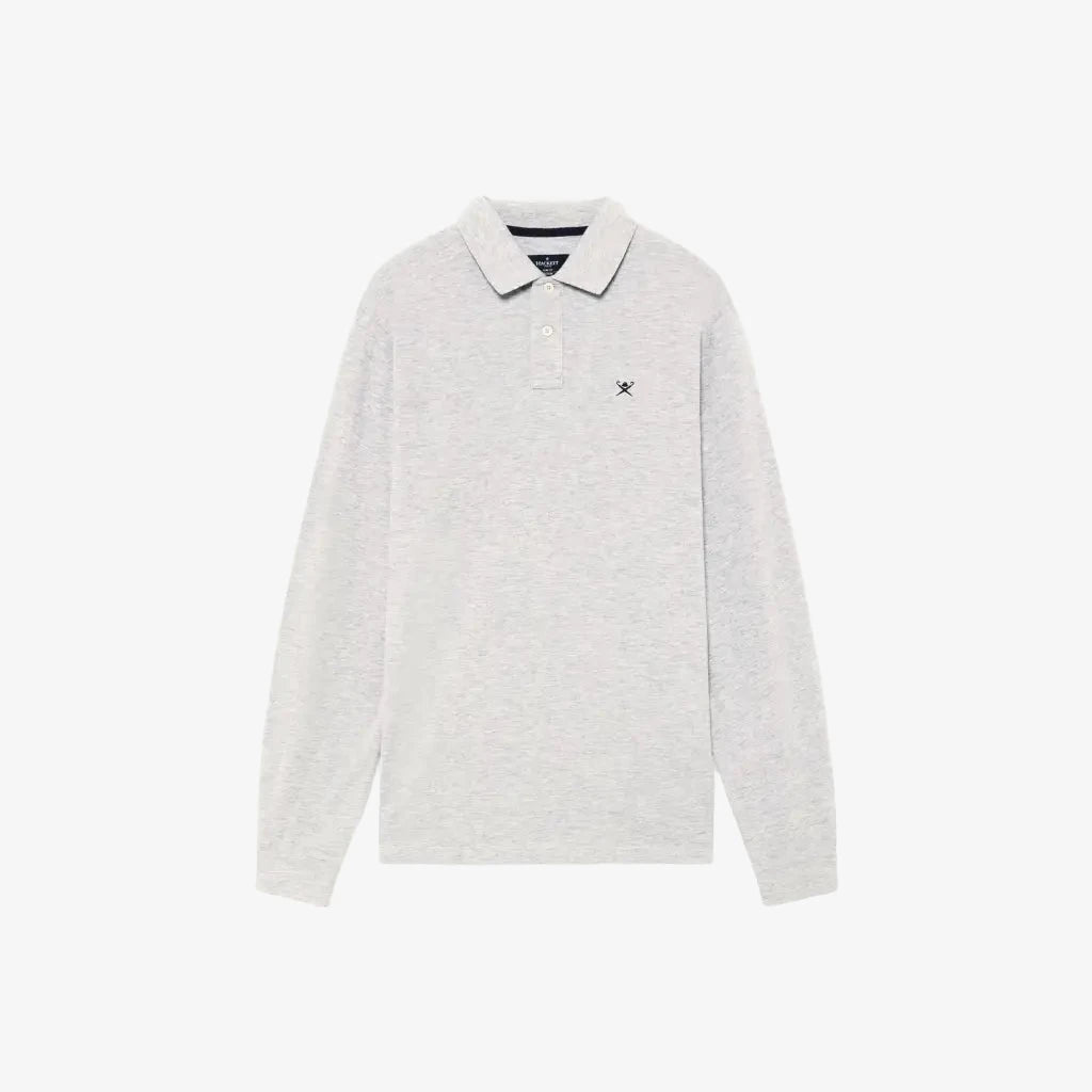 Long Sleeve Cotton Pique Polo Shirt - Light Grey Marl Long