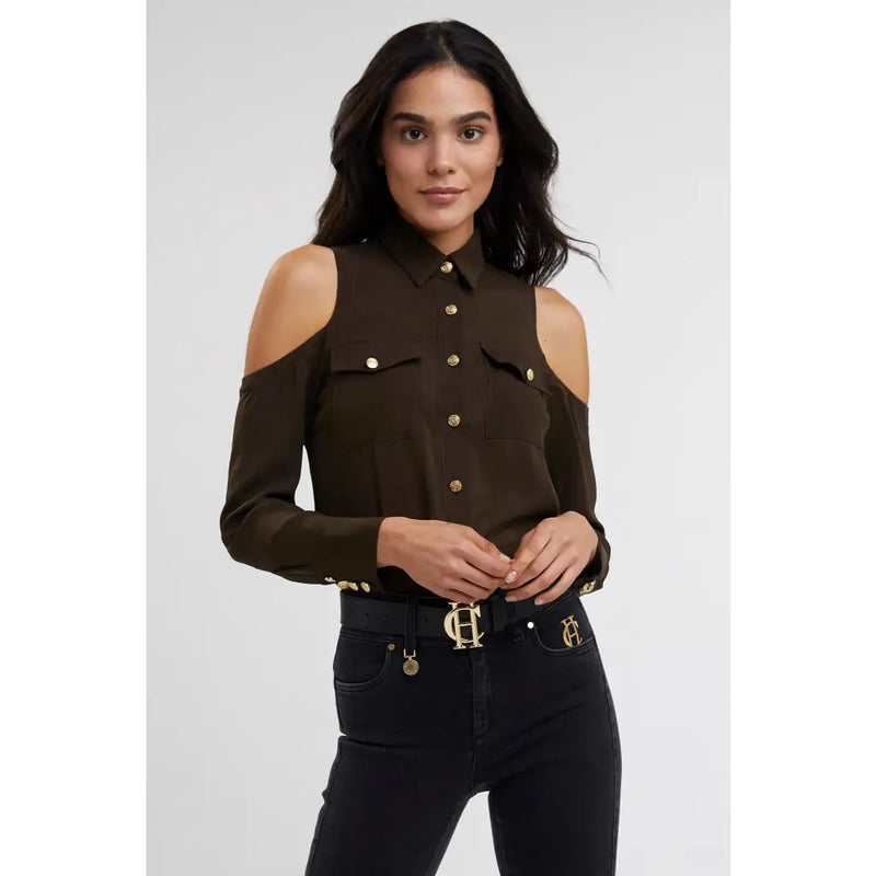 Luxe Cold Shoulder Shirt - Khaki Shirts HOLLAND COOPER