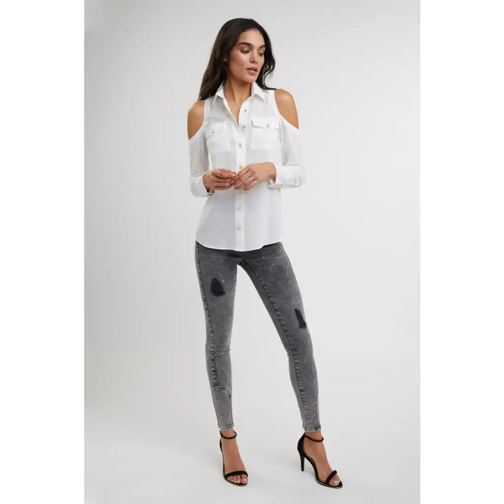 Luxe Cold Shoulder Shirt - White Shirts HOLLAND COOPER