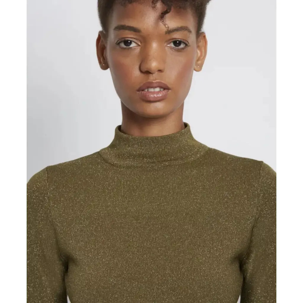 Metallic Knit Bodysuit - Khaki Bodysuits NOVO LONDON