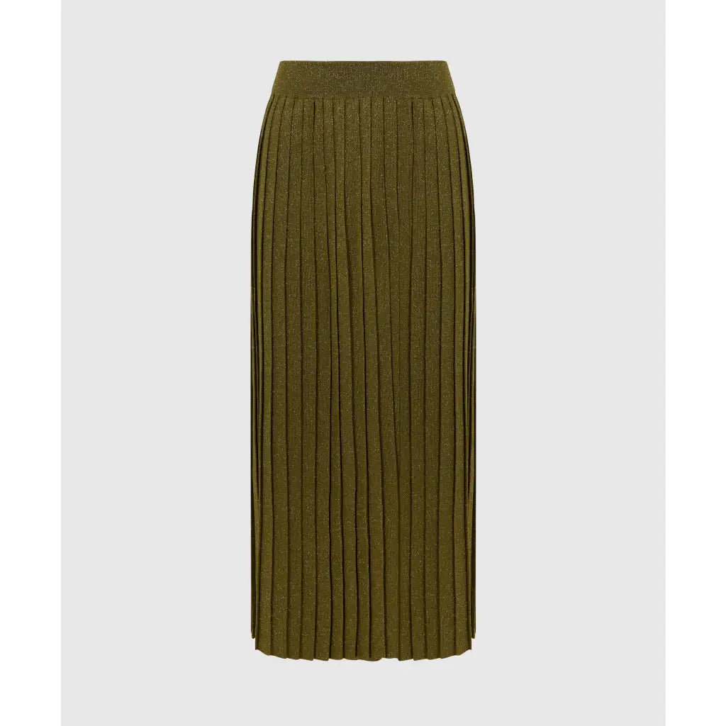 Metallic Knit Pleated Midi Skirt - Khaki Skirts & Shorts
