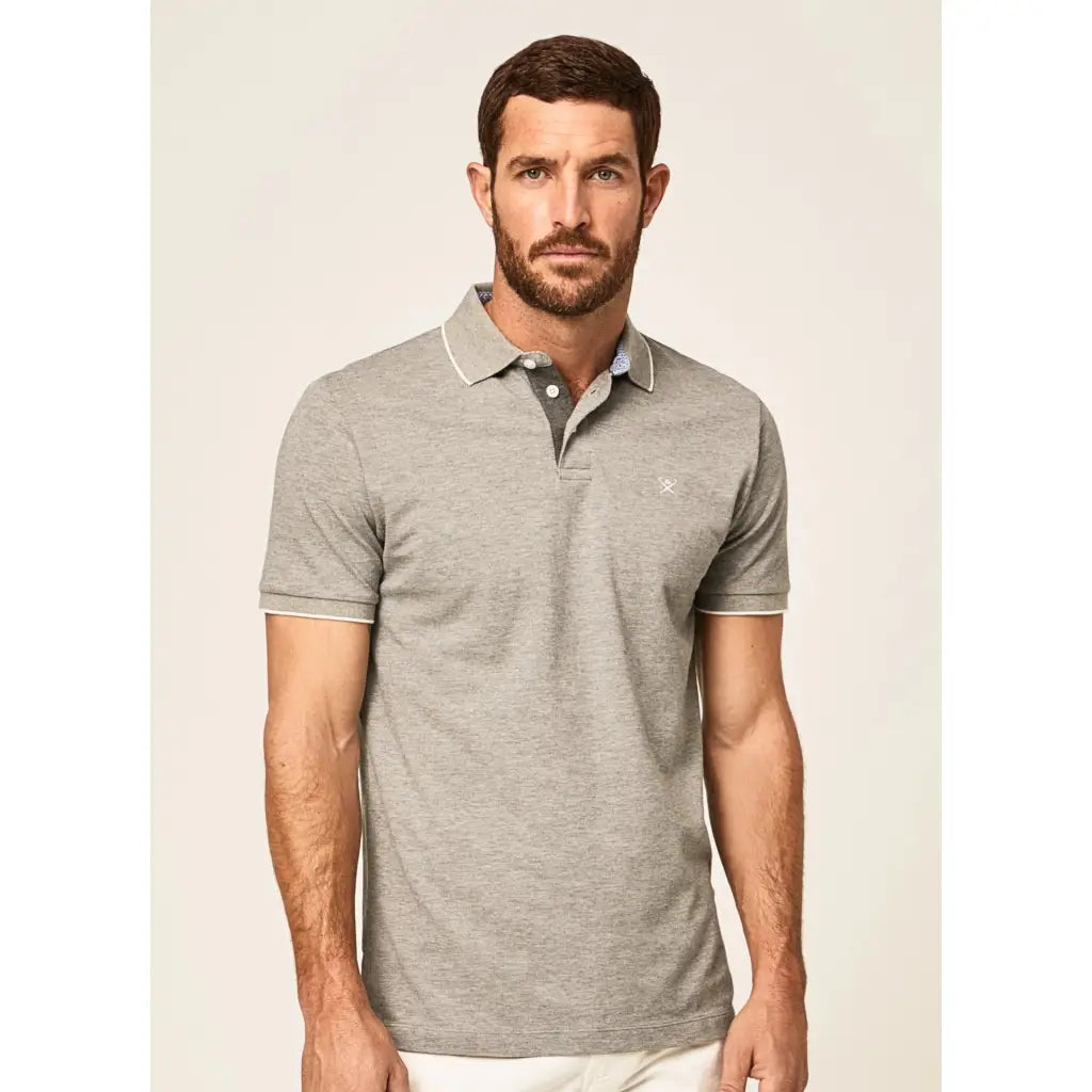 Short Sleeve Cotton Polo Shirt - Light Grey Marl Short