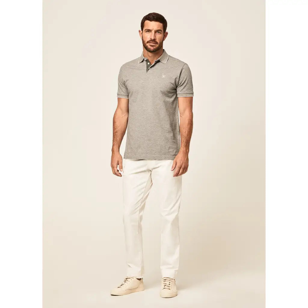 Short Sleeve Cotton Polo Shirt - Light Grey Marl Short
