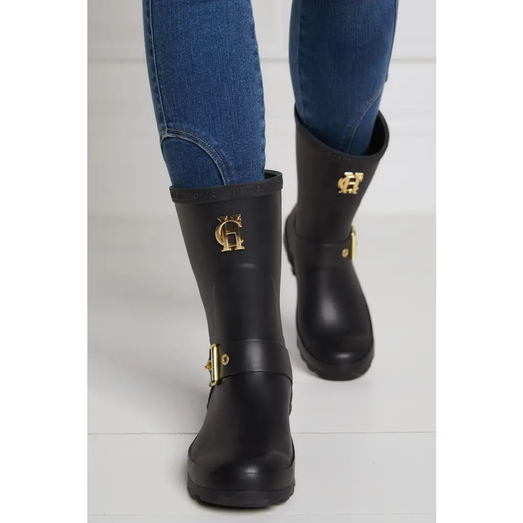 Holland Cooper Short Zip Chelsea Wellington Boot Matte Black Pampas