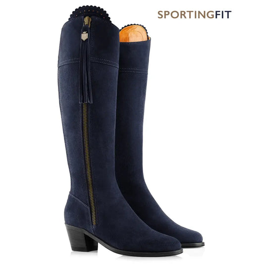 Sporting Fit Heeled Regina - Navy Suede Tall Boots FAIRFAX &