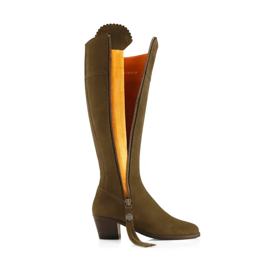 Suede Heeled Regina - Olive Tall Boots FAIRFAX & FAVOR