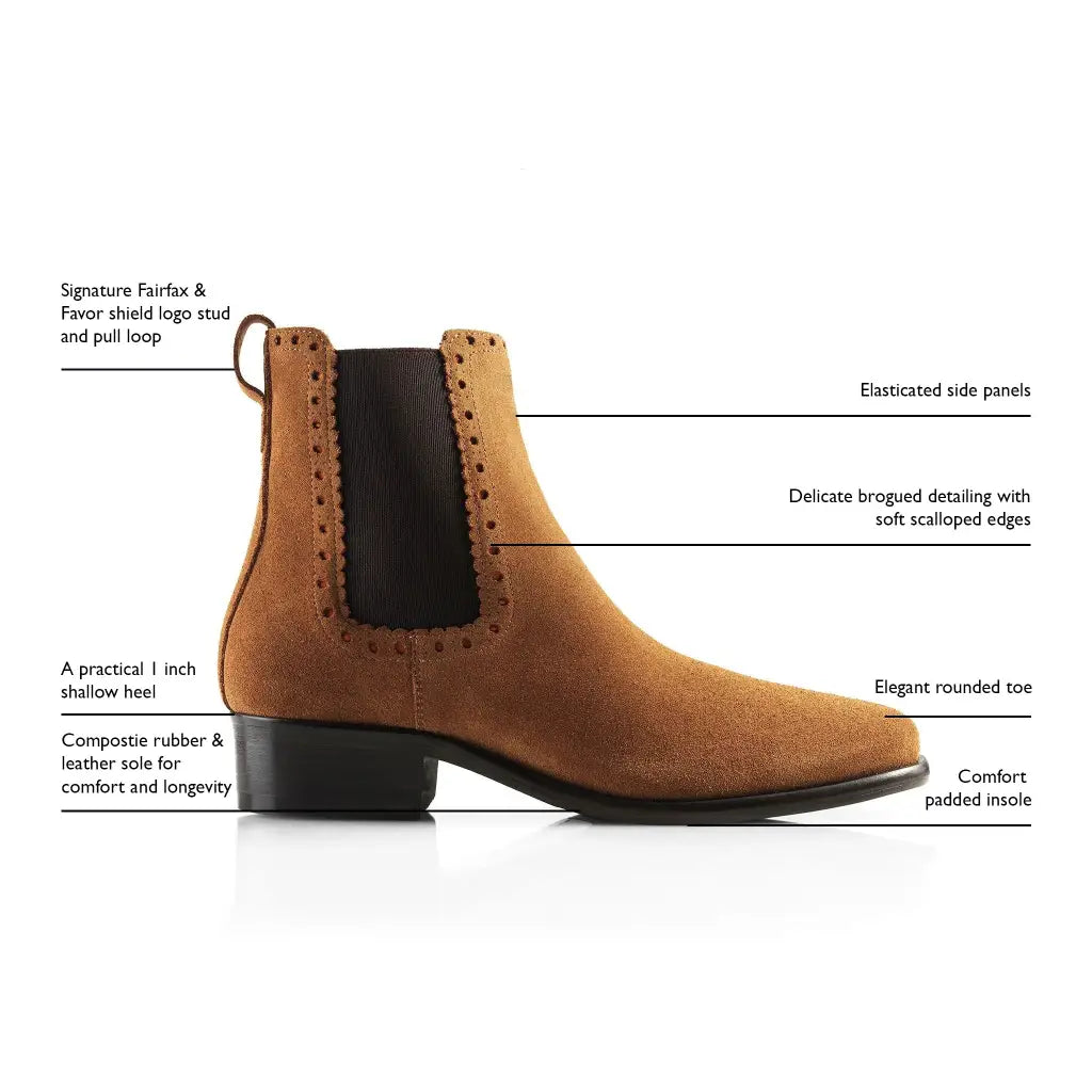 The Brogued Chelsea - Tan Suede Short Boots FAIRFAX & FAVOR
