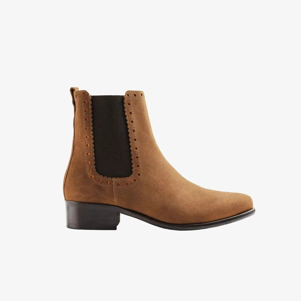 The Brogued Chelsea - Tan Suede Short Boots FAIRFAX & FAVOR