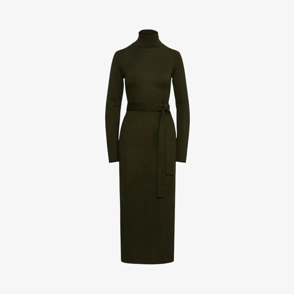 Tie-Belt Wool Day Dress - Estate Olive Dresses RALPH LAUREN