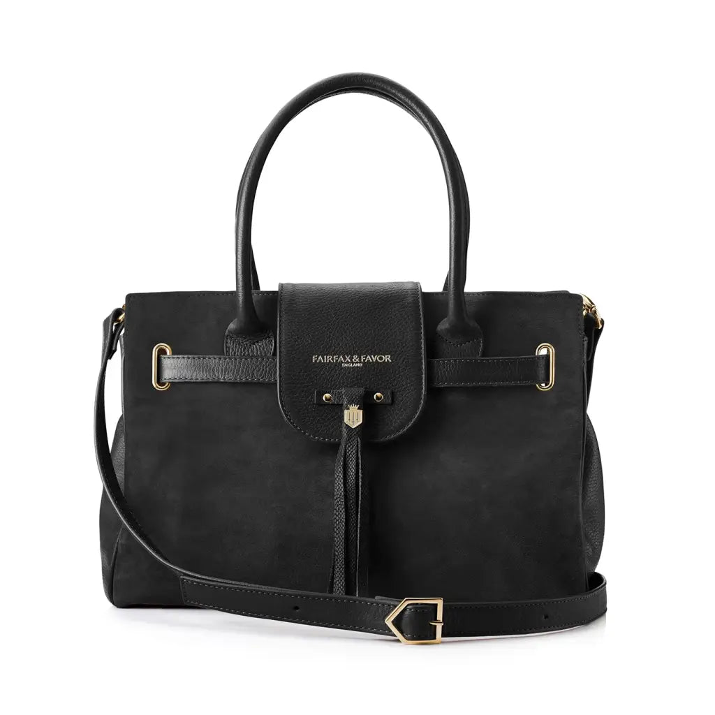 Windsor Handbag - Black Suede Bags & Purses FAIRFAX & FAVOR